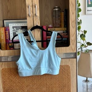 Fabletics Callie Medium Impact One Shoulder Cutout Sports Bra Light Blue Size XL